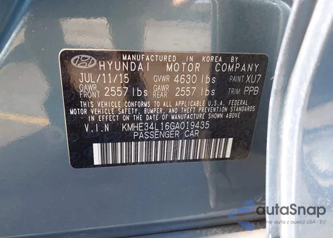 2016 Hyundai Sonata Hybrid Limited from USA, damaged, VIN KMHE34L16GA019435